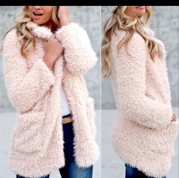 Shop the tred Jackets & Blazers - LAST ONE!Blush faux fur teddy bear cozy coat